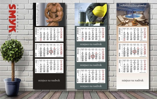 Kalendarze trójdzielne 2019 reklamowe (firmowe) z nadrukiem