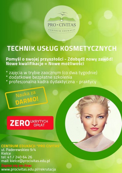 Kosmetyka-TECHNIK USŁUG KOSMETYCZNYCH-Bezpłatna szkoła policealna